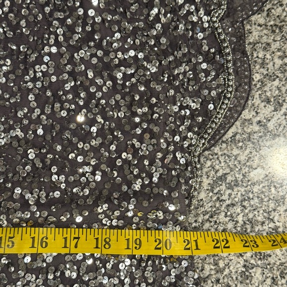 Adrianna Papell 18W Plus Gunmetal Sequin Sheath Midi Dress scalloped edges - Picture 14 of 16